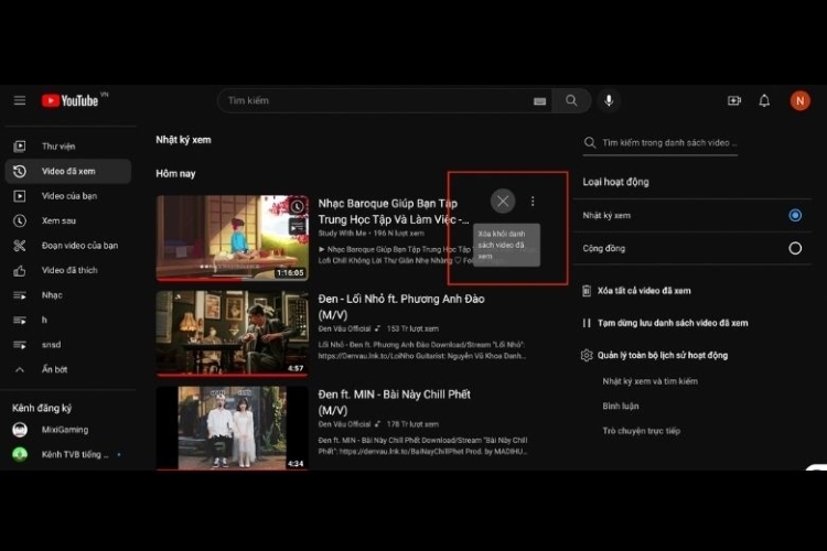Cách xóa danh sách xem của tôi trên Youtube