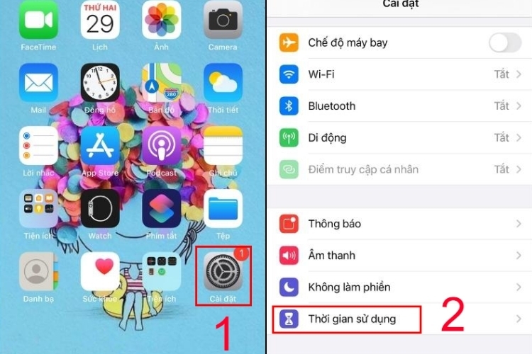 Mở Cài đặt và chọn Thời gian sử dụng