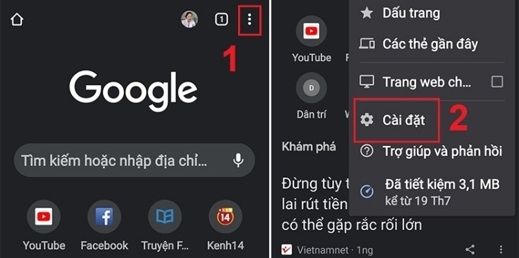 Mở Cài đặt của Google Chrome