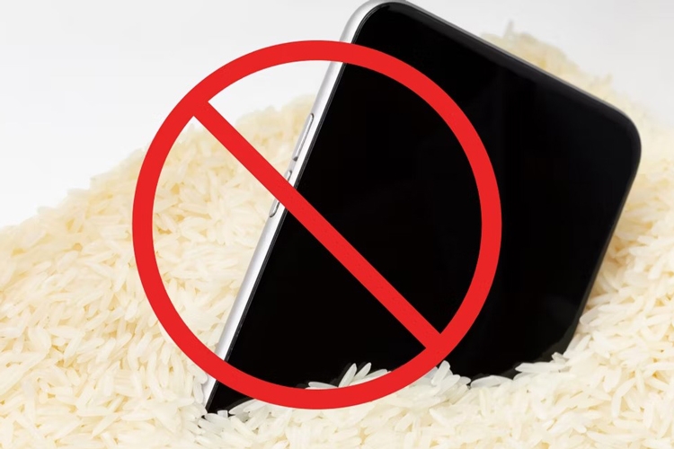 Không nên cho điện thoại vào thùng gạo