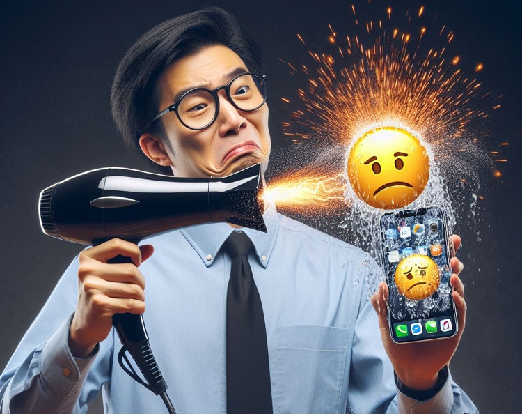 Không được sấy nóng điện thoại khi dính nước