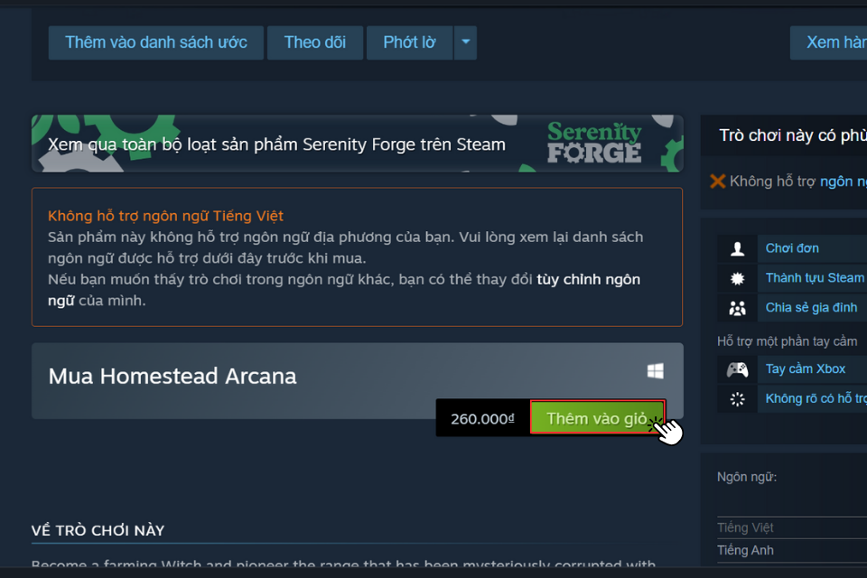Nhấp vào Thêm vào giỏ để thêm trò chơi vào giỏ hàng của bạn