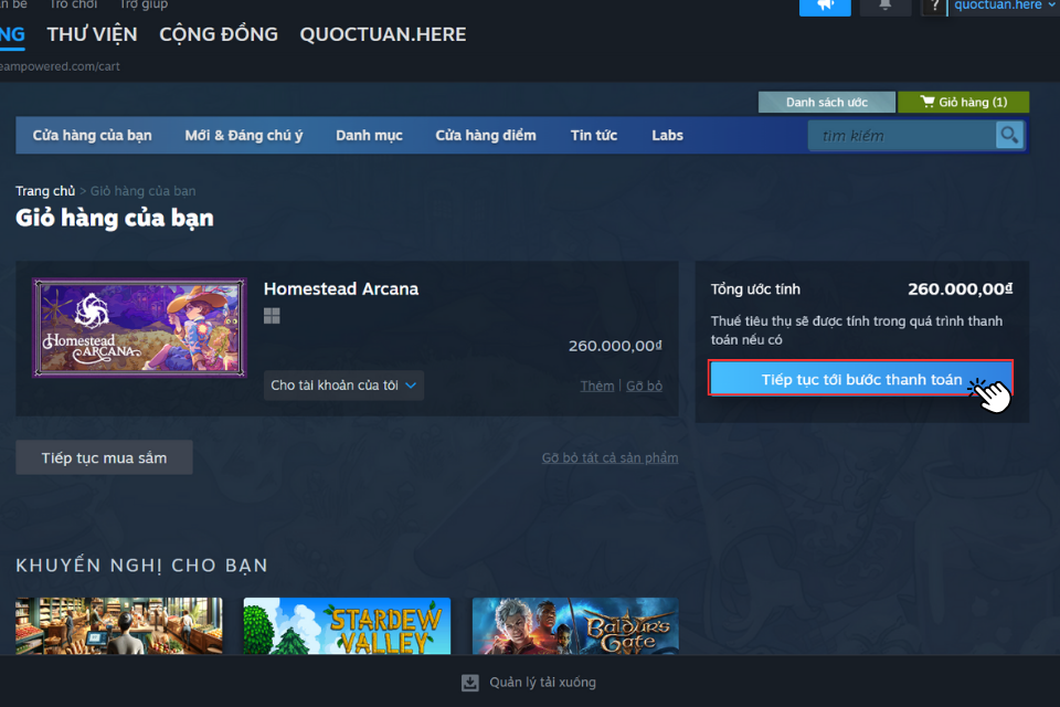 Nhấp vào Tiếp tục tới bước thanh toán để tiến hành thanh toán và mua trò chơi