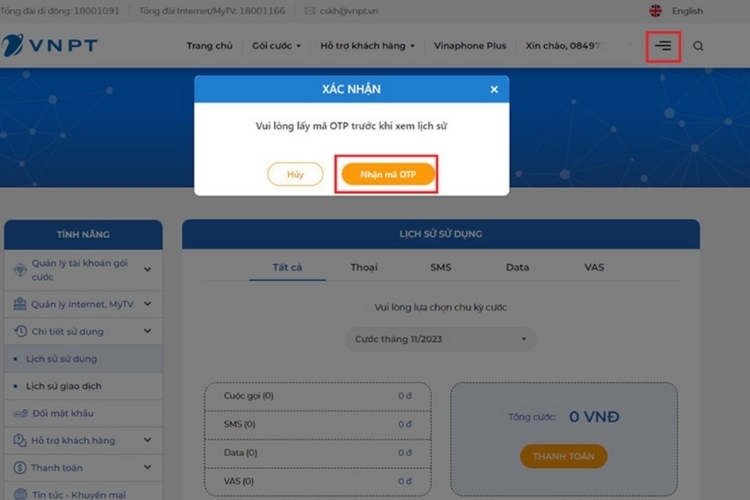 Sử dụng trang web của Vinaphone