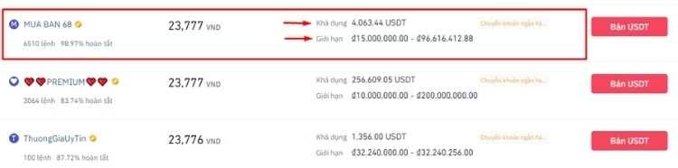 Chú ý giới hạn giá mua của người mua