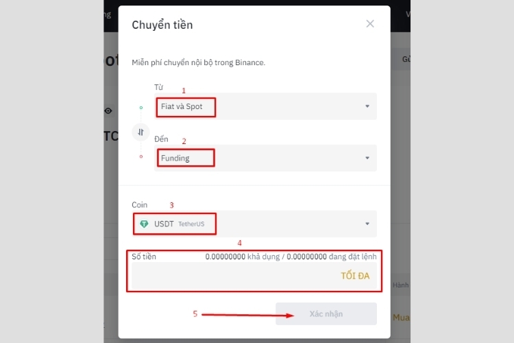 Nhập các mục như Bước 2, sau đó ấn Xác nhận để chuyển coin