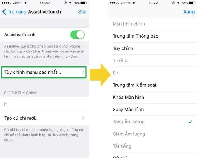 Thêm các tính năng vào biểu tượng tương ứng
