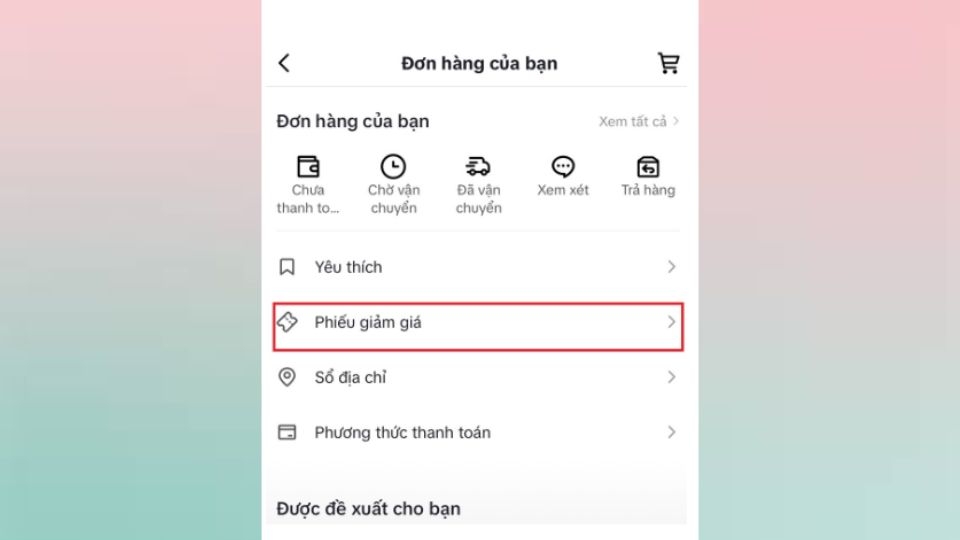 Chọn mục Phiếu giảm giá