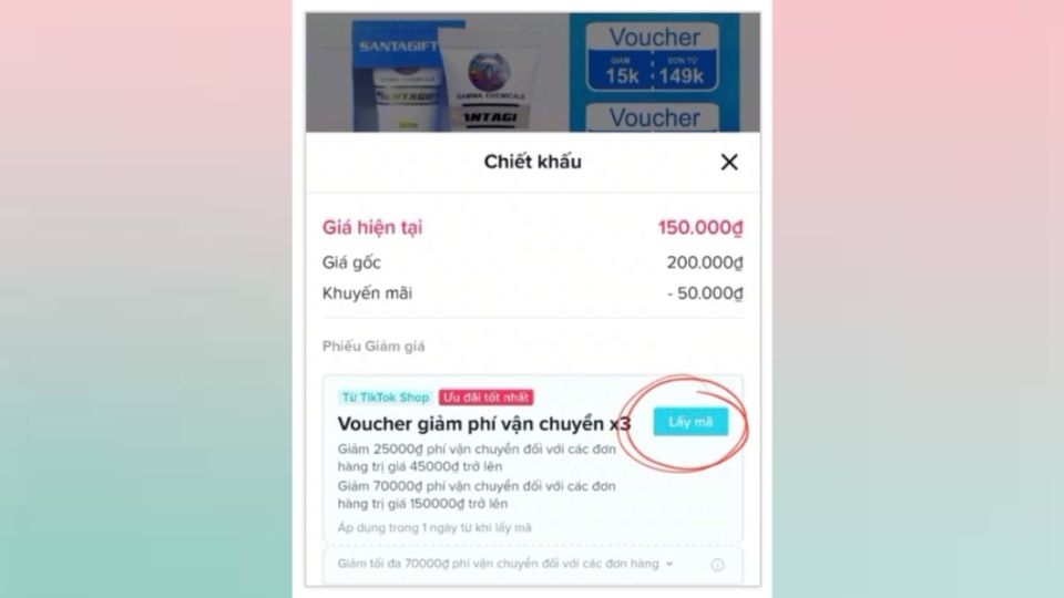 Bấm vào ô “Lấy mã” để nhận mã freeship