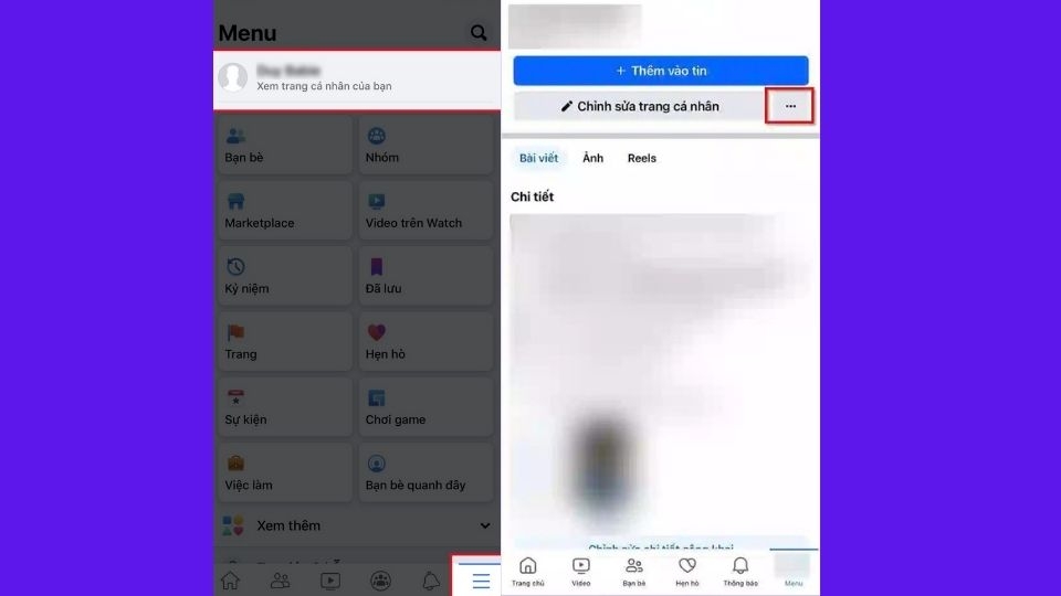 Nhấn vào biểu tượng”Dấu 3 gạch”