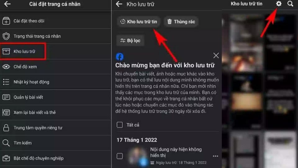 Vào mục “Kho lưu trữ”