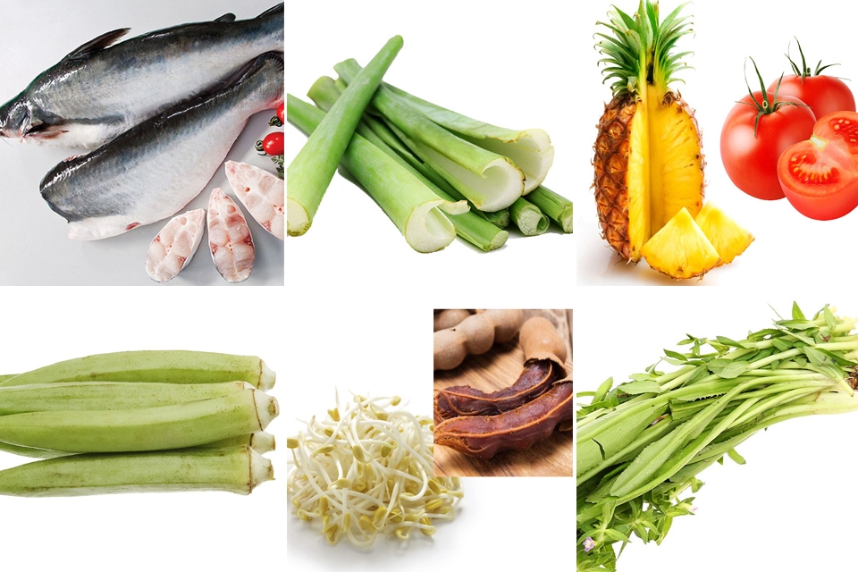 Nguyên liệu nấu canh chua cá basa.