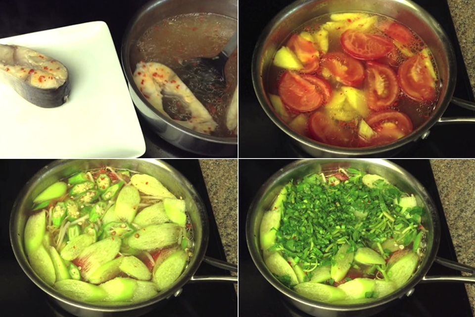 Các bước nấu canh chua cá basa.