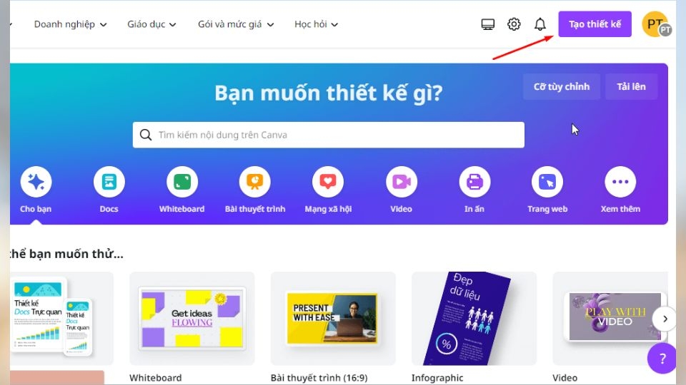 Bấm vào mục Tạo thiết kế