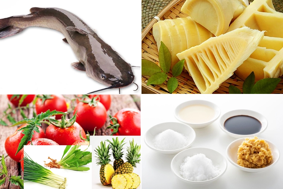 Nguyên liệu làm cá lăng nấu măng chua.