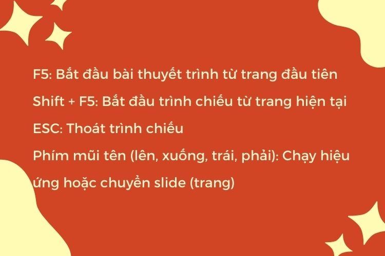 Danh sách phím tắt khi trình chiếu PowerPoint