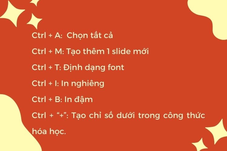 Danh sách phím tắt khi soạn thảo văn bản
