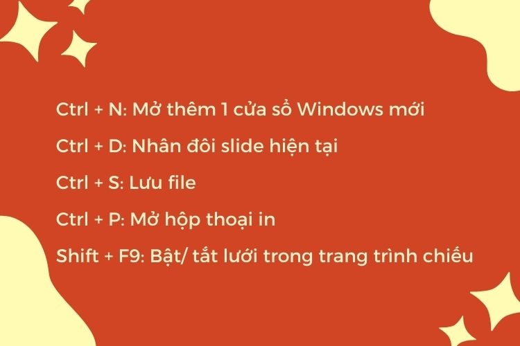 Danh sách phím tắt với các thao tác phổ biến