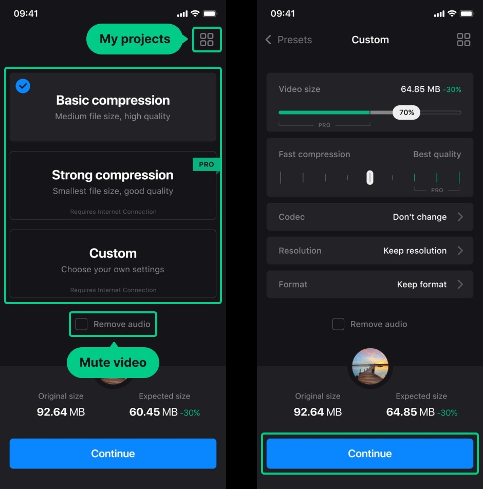 nén video trên iphone bằng clideo
