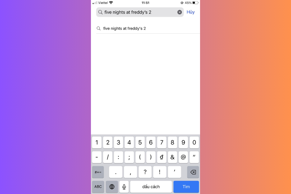 Nhập từ khóa "Five Nights at Freddy's 2" vào thanh tìm kiếm của App Store
