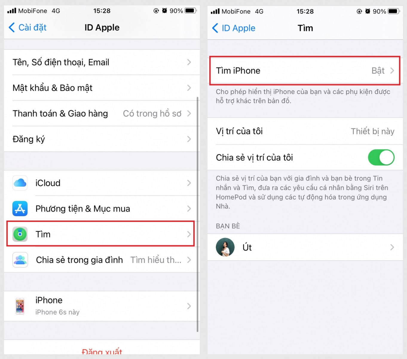 Tắt tính năng Tìm trên iPhone