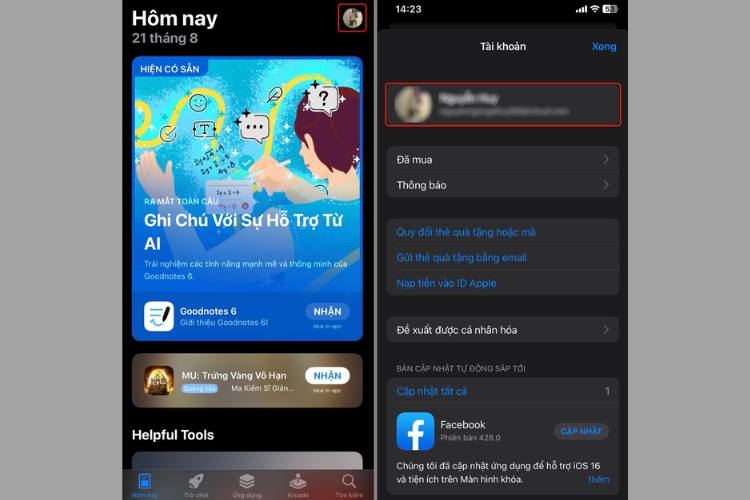 Mở ứng dụng App Store