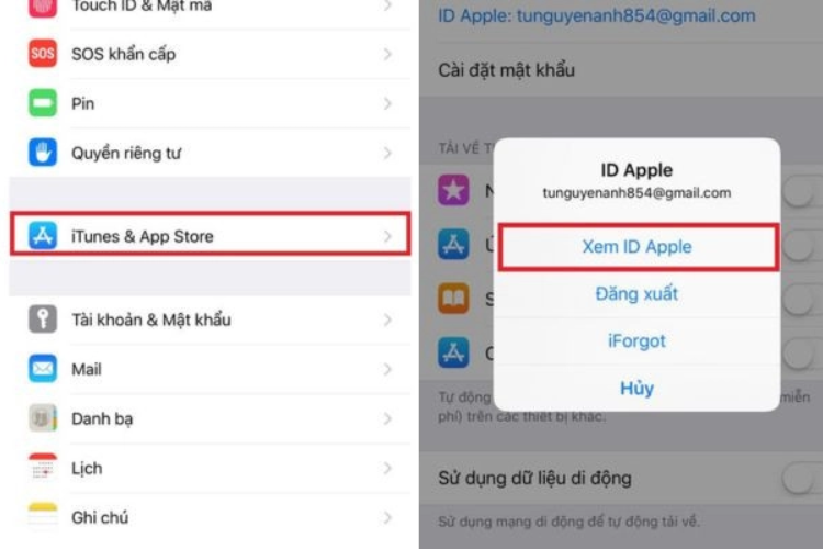Nhấn vào tài khoản ID Apple của bạn và chọn Xem ID Apple