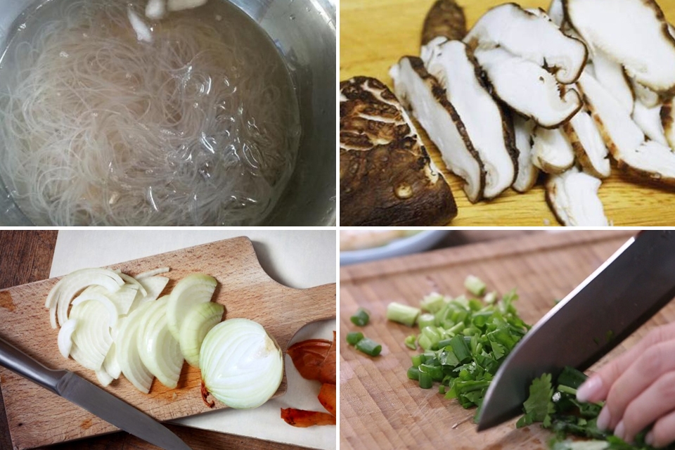 Sơ chế các nguyên liệu làm cá chẽm chưng tương.