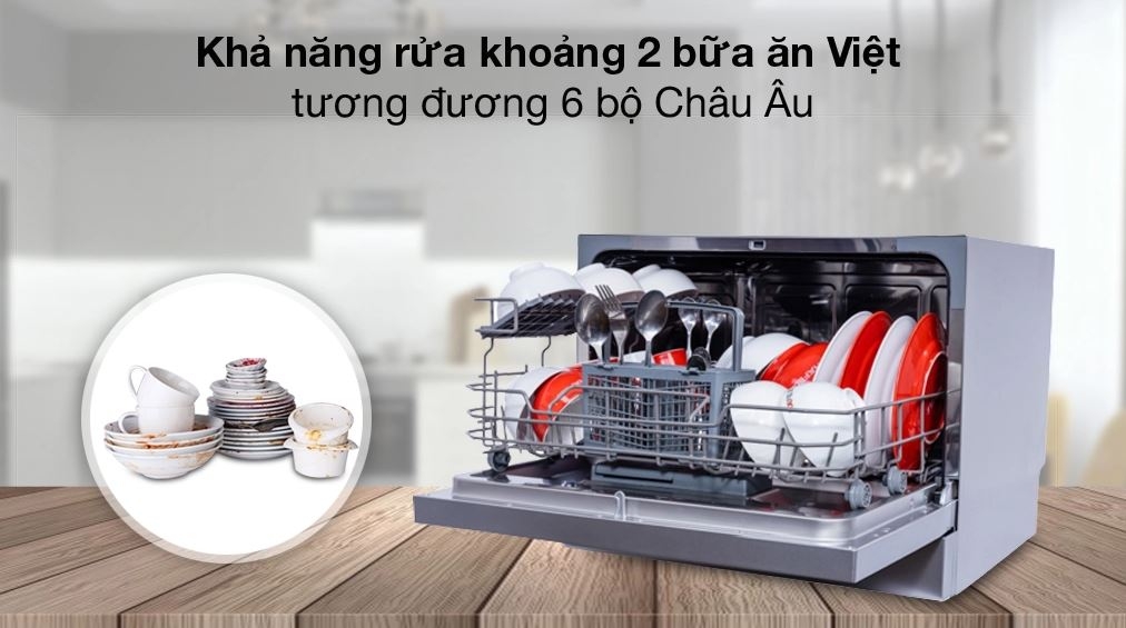 Máy rửa chén 6 bộ rửa được bao nhiêu bát đĩa?