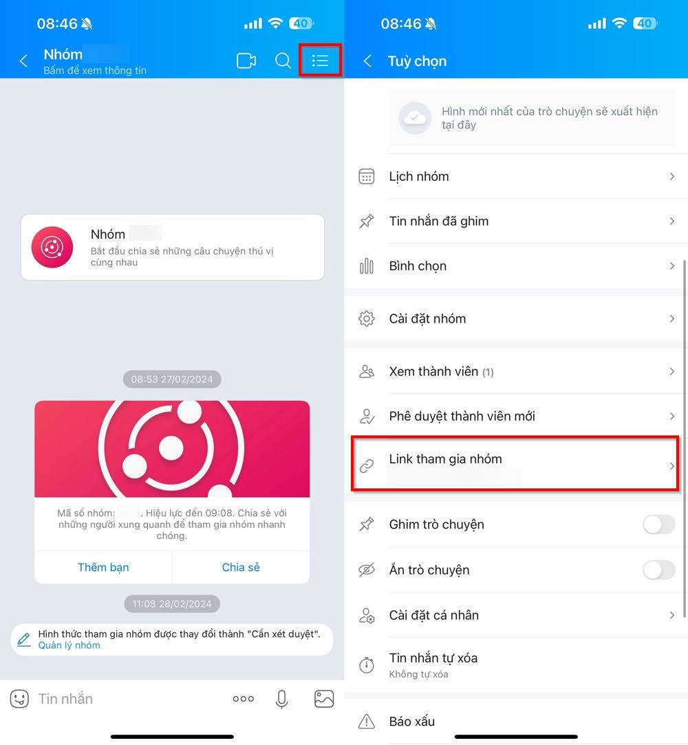 Cách mời thành viên vào nhóm offline Zalo 1