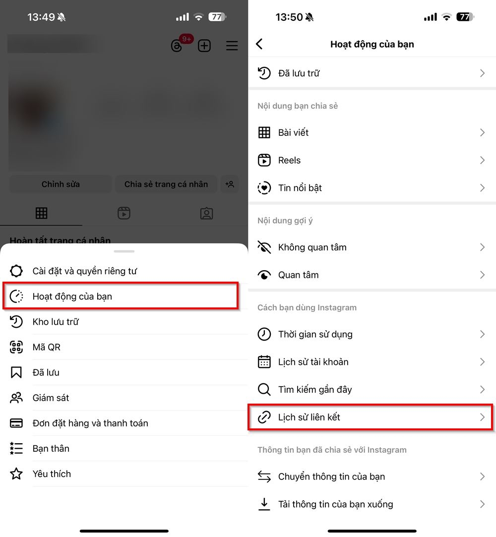 Cách xem lịch sử liên kết Instagram 2