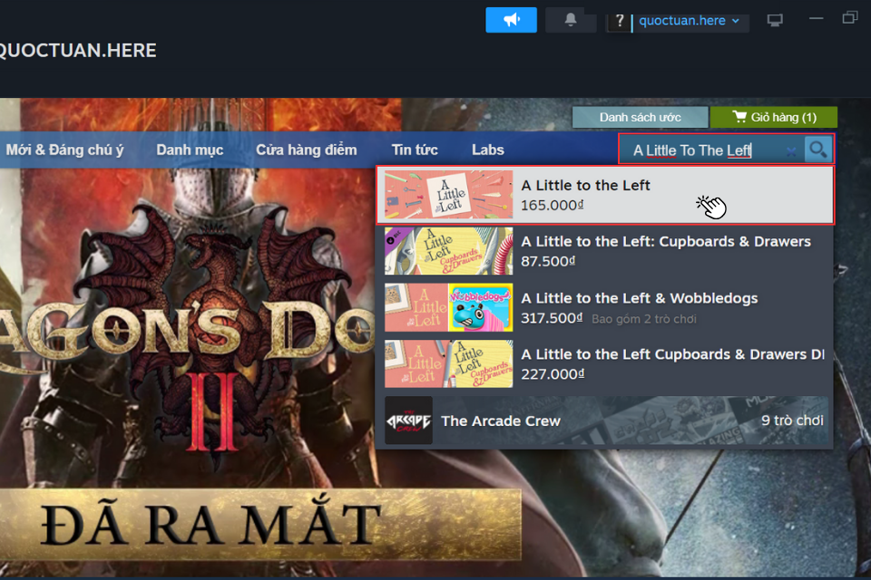 Nhập từ khóa “A Little to the Left” vào thanh tìm kiếm và chọn trò chơi trên danh sách tìm kiếm