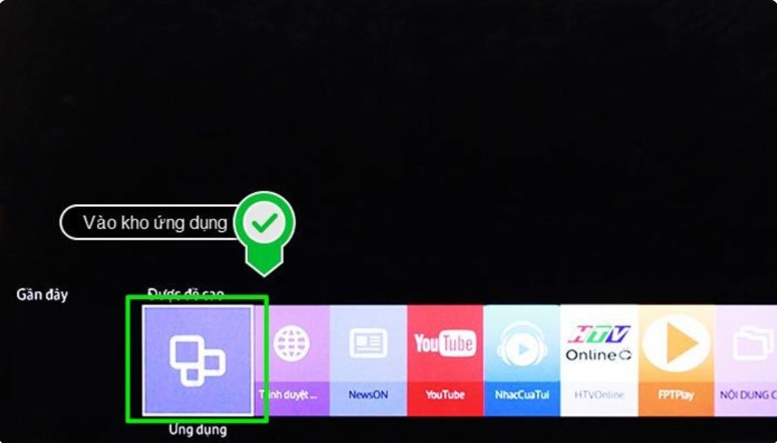 Chọn mục Ứng dụng trên màn hình tivi