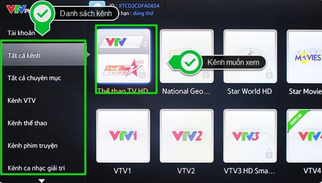 Chọn mục Tất cả các kênh để chọn kênh ưa thích