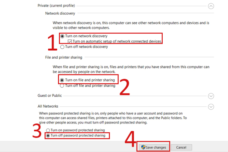Nhấp vào Save Changes để lưu lại cấu hình đã thực hiện