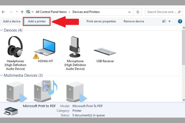 Bấm vào Add a Printer.