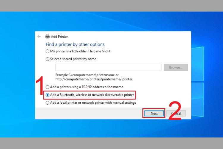 Chọn vào dòng Add a Bluetooth, wireless of network discoverable printer
