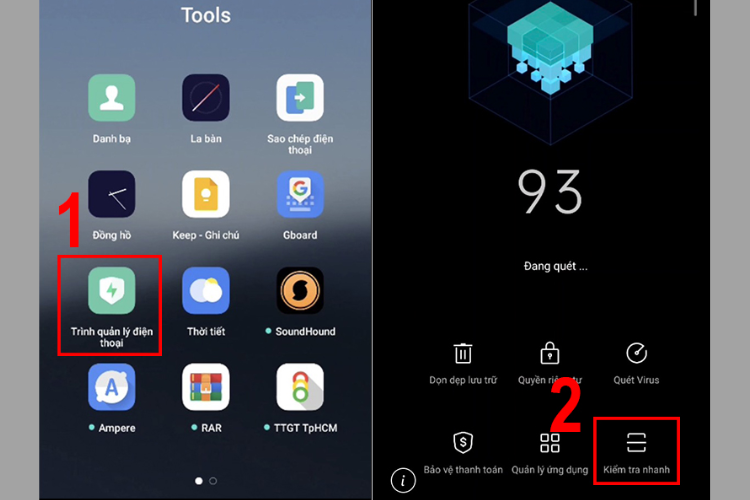 Test cảm ứng Oppo qua Trình quản lý điện thoại
