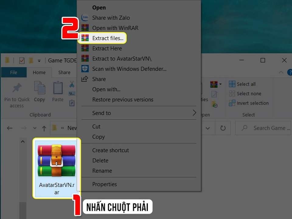 Cập nhật thư mục cần giải nén 