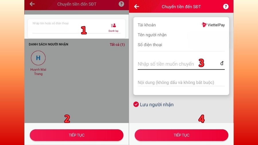 Cách 4: Nạp tiền thông qua tài khoản Viettel Money khác 2