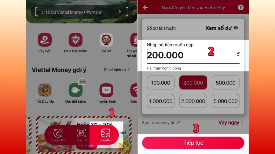 Cách 1: Nạp tiền từ liên kết tài khoản ngân hàng 1