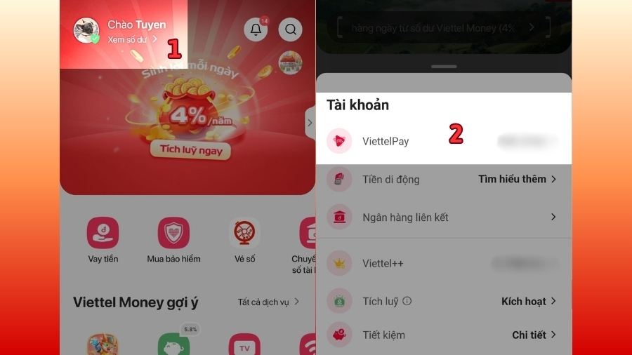 Cách 2: Nạp tiền từ chuyển khoản ngân hàng vào Tài khoản ViettelPay 1