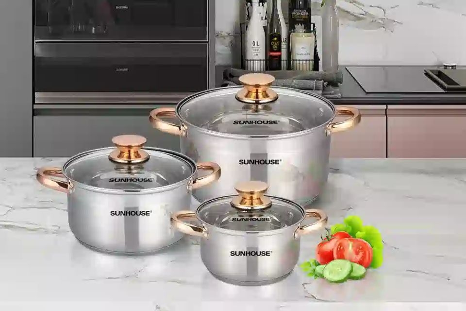 Bộ 3 nồi inox 5 đáy - đáy từ Sunhouse SH781