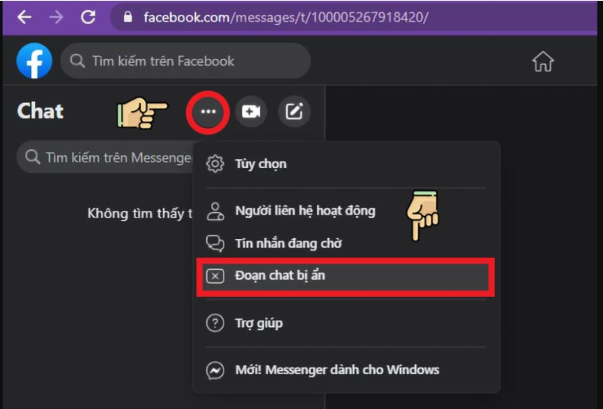Chọn mục Đoạn chat bị ẩn