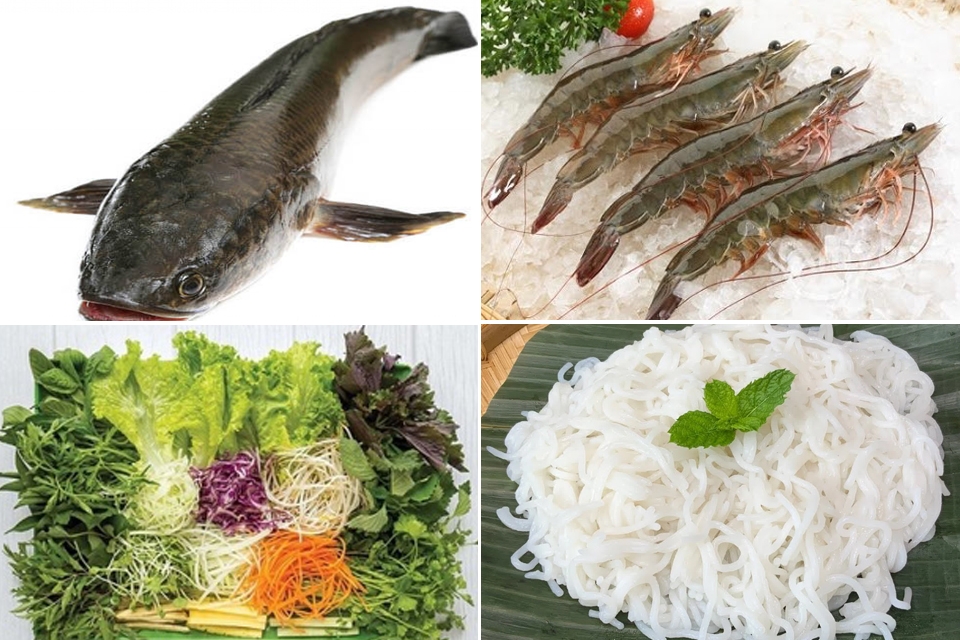 Nguyên liệu chuẩn bị làm bún cá Kiên Giang.