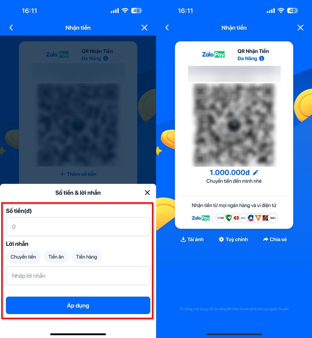 Cách tạo mã QR nhận tiền cụ thể trên ZaloPay 3