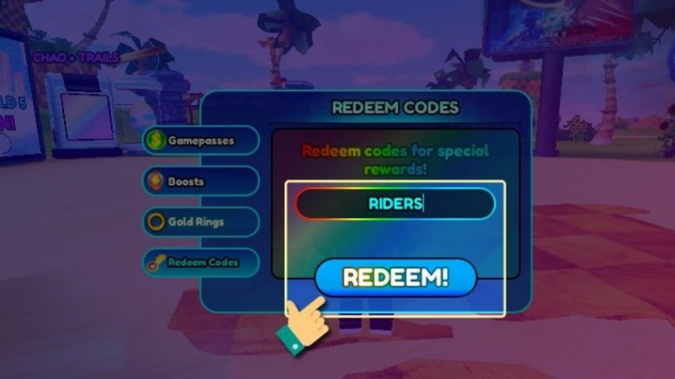 Nhập code và chọn Redeem