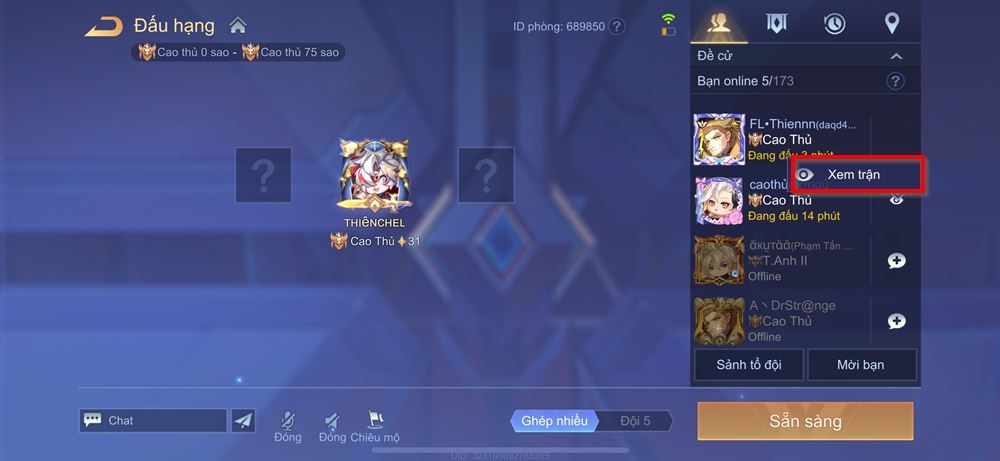 Cách xem bạn bè đang đấu trong Liên Quân Mobile 2