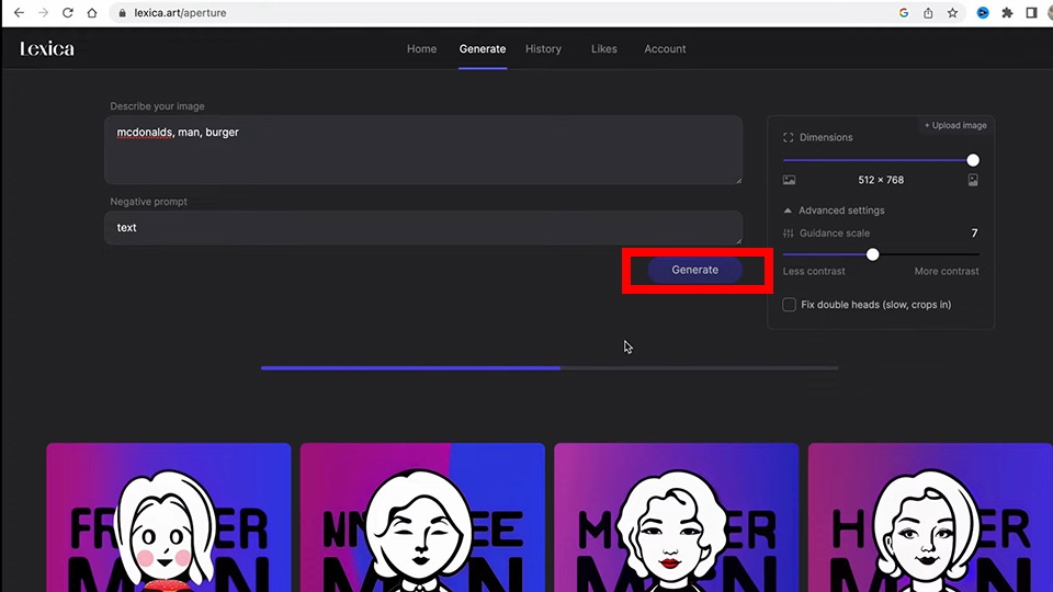 Nhấn “Generate” và chờ trong một vài phút