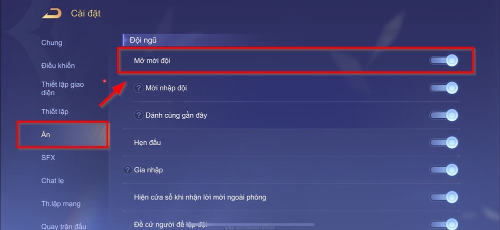 Cách tắt mời đội Liên Quân Mobile 2